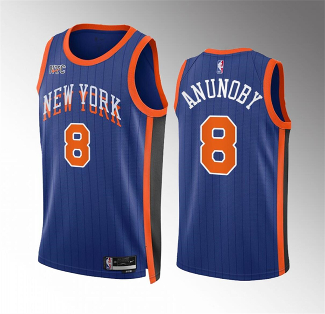 Men's New Yok Knicks #8 OG Anunoby Blue 2023/24 City Edition Stitched Basketball Jersey